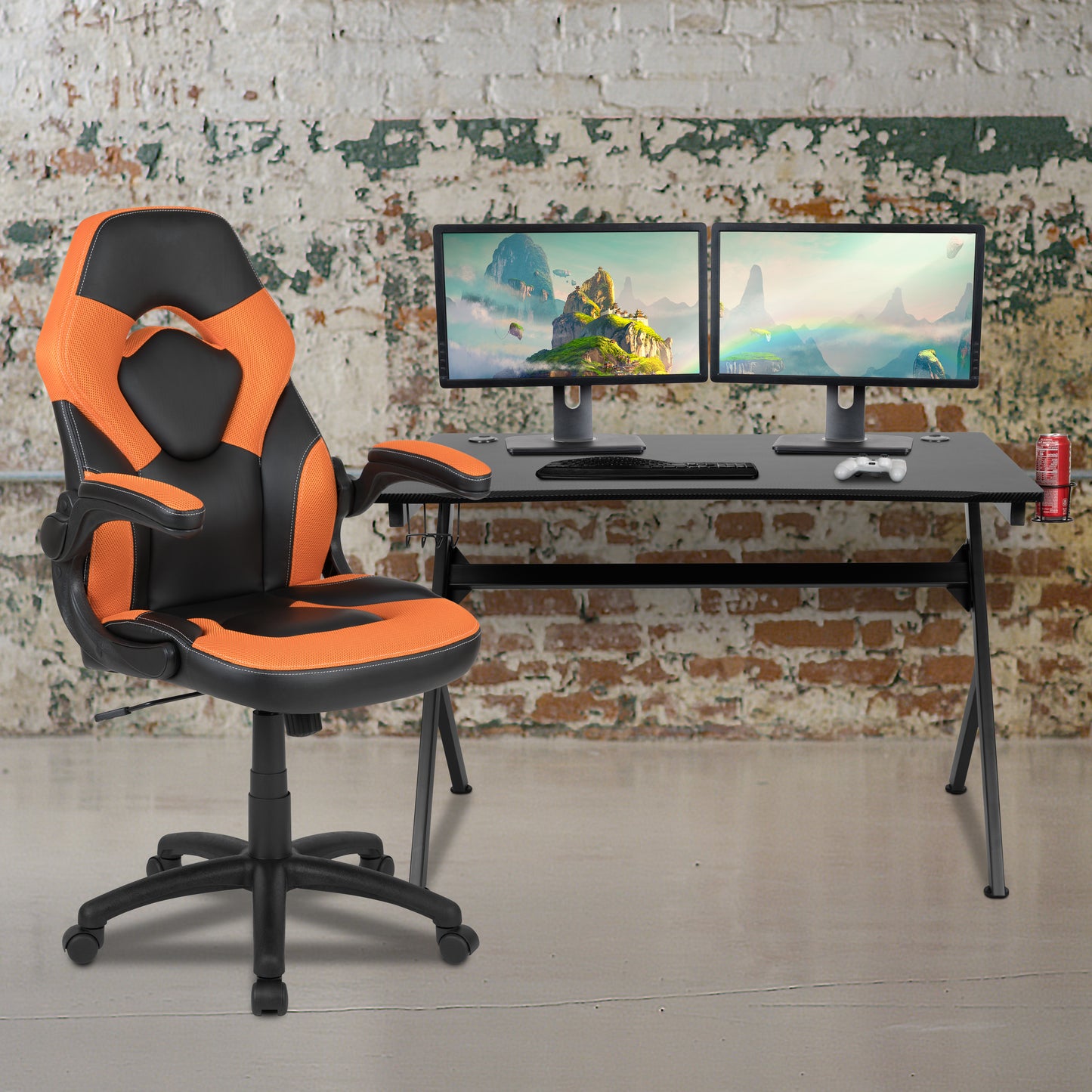 Gaming Desk with Orange Racing Chair Bundle