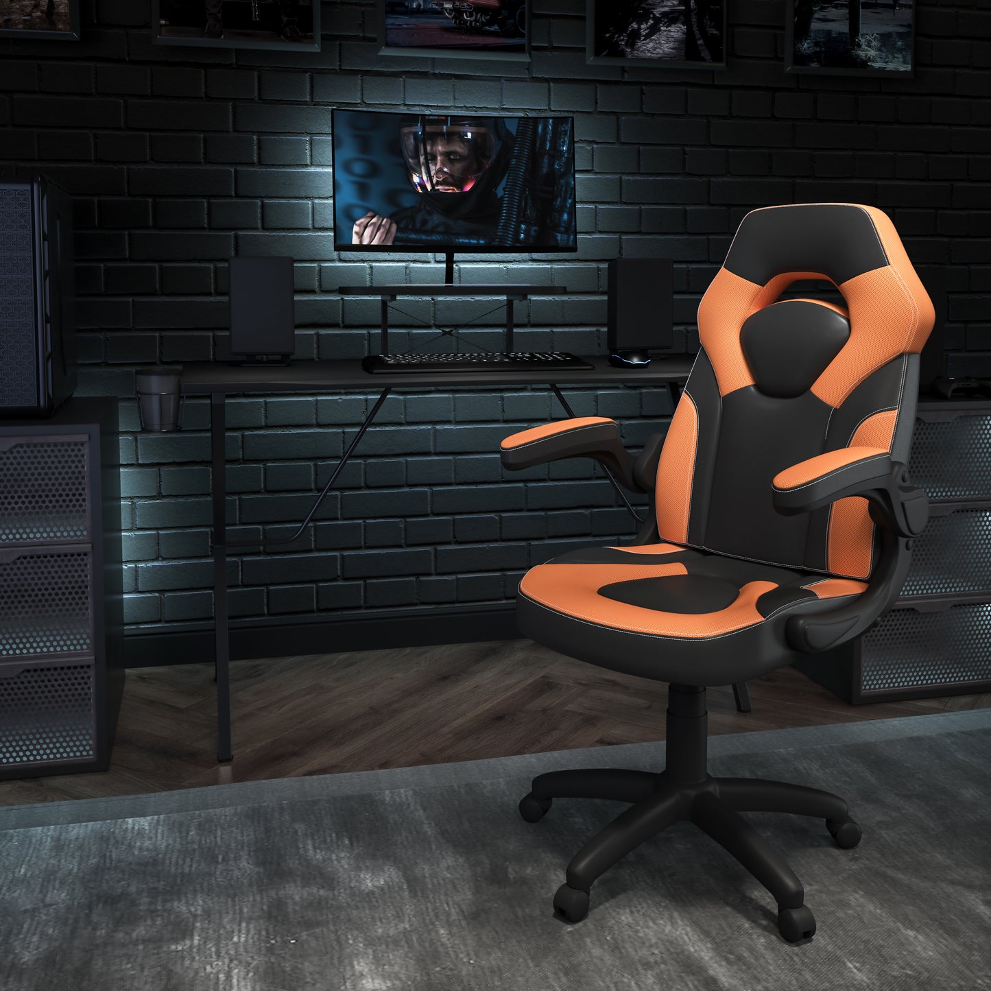 Optis Gaming Desk with Orange Chair
