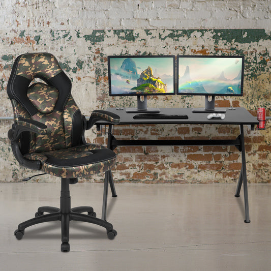 Gaming Desk With Camouflage Racing Chair Bundle