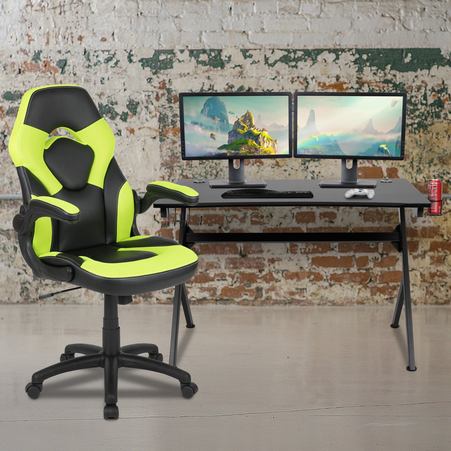 Gaming Desk with Yellow Racing Chair Bundle