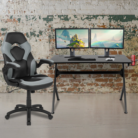 Gaming Desk with Grey Racing Chair Bundle