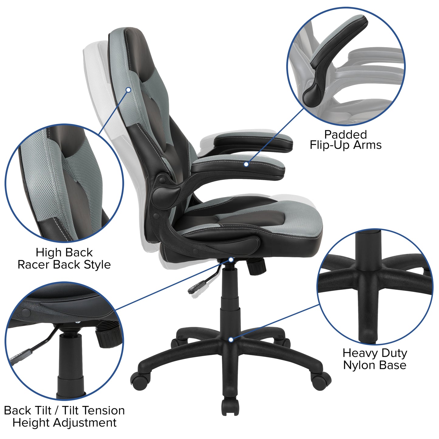 Gaming Desk with Grey Racing Chair Bundle