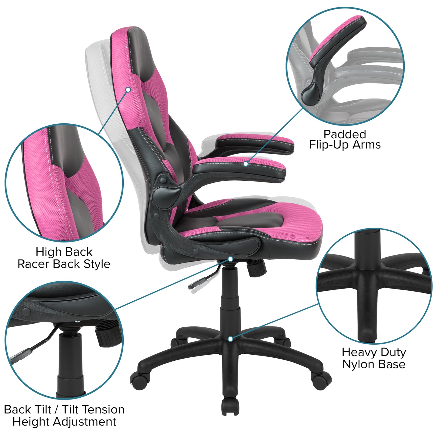 Gaming Desk with Pink Racing Chair Bundle