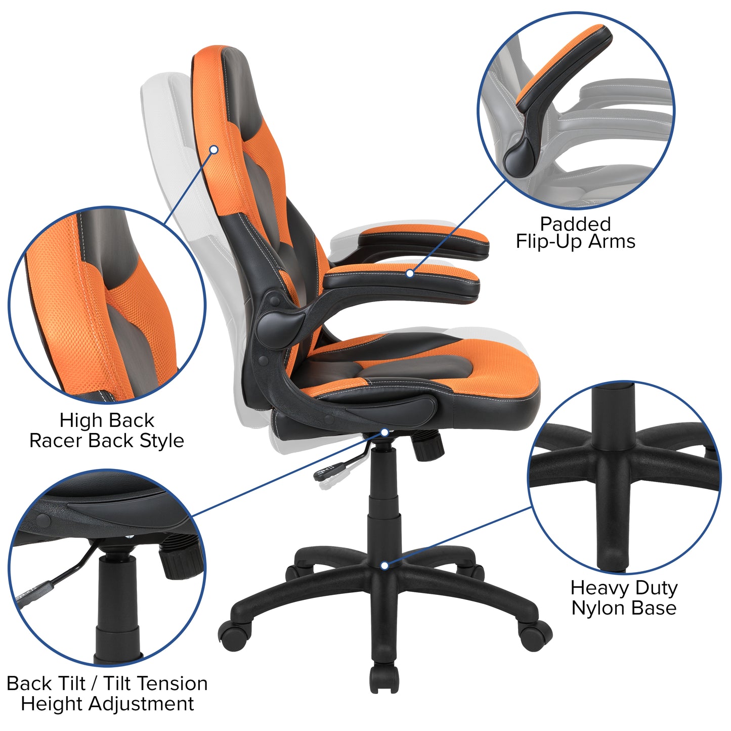 Optis Gaming Desk with Orange Chair