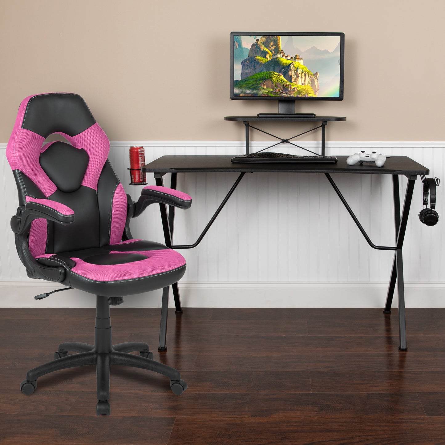 Optis Gaming Desk with Pink Chair