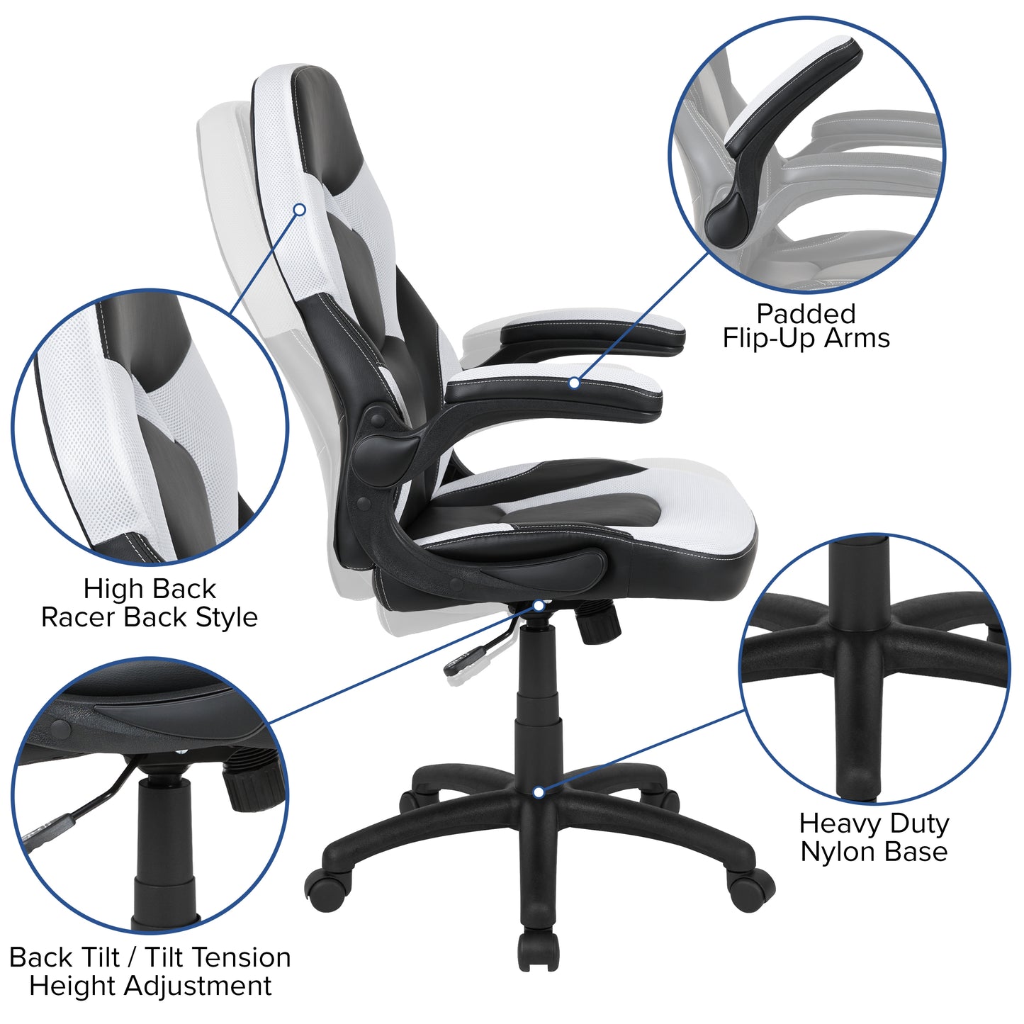 Optis Gaming Desk with White Chair
